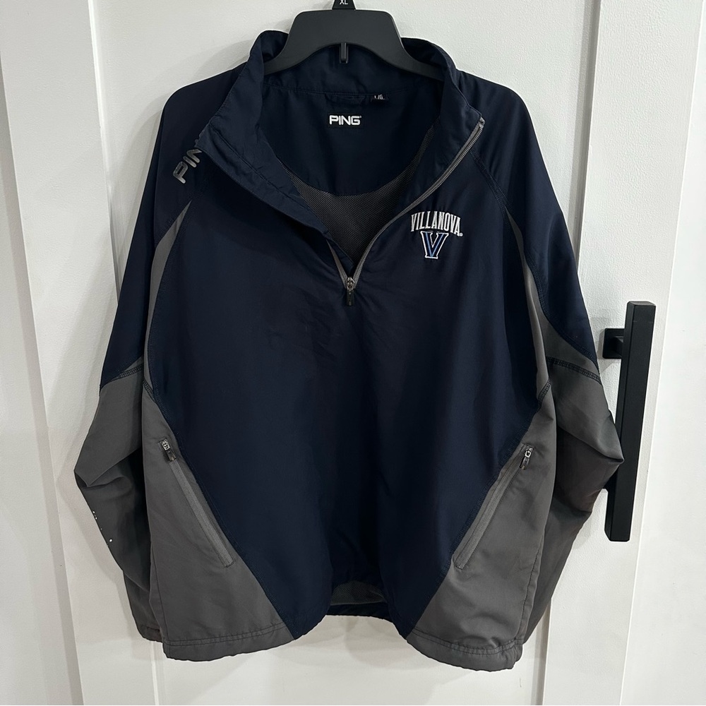 Ping Villanova Navy and Gray Quarter-Zip Golf Pullover Jacket. Size Large.